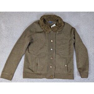 Gap Wool Cardigan Sweater Women’s Size XL ButtonUp Olive Green Boucle Collar NWT